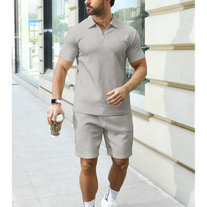 Quick Dry 100% Cotton Breathable <b>Knitted</b> Solid Men's Summer Street Style Suits Two Piece Golf Polo Shirts and Shorts <b>Set</b> - Product Image 6