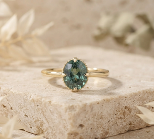 Wholesale Custom Fine Jewelry 14K Gold Oval <b>Green</b> Stone Engagement <b>Ring</b> Minimalist Luxury Vintage Milgrain Solitaire <b>Ring</b> - Product Image 1