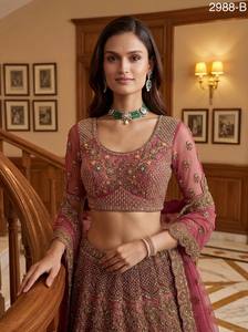 Elegant Olive Green Embroidered <b>Lehenga</b> With Beaded Crop Top And Organza Dupatta 2988-A - Product Image 6