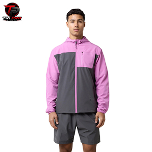 Conjunto Deportivo Color Block con Sudadera con Capucha, Chaqueta Ligera con Cierre y Pantalones Cortos para Correr, Ropa Deportiva Impermeable y Cortavientos - Product Image 1