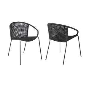 Ensemble de 2 chaises de salle à manger empilables, intérieur/extérieur, en acier, avec corde noire - Product Image 3
