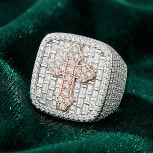 Men's Two-Tone Moissanite <b>Cross</b> Signet <b>Ring</b> 925 Sterling <b>Silver</b> Finish Baguette Cut Engagement Gift Statement <b>Ring</b> Channel Set - Product Image 4