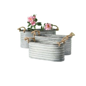 Eco-Friendly Oval Shape <b>Galvanized</b> <b>Bucket</b> Planters with Metal Handles Customizable Size for Home & Garden Flower Pots - Product Image 5