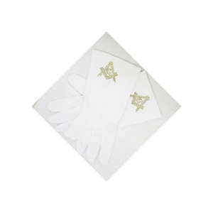 Gants Maçonniques de Maître Maçon Loge Bleue en Polyester avec Strass, Décoratifs pour les Cérémonies, Motif Équerre et Compas, Vente en Gros OEM - Product Image 2
