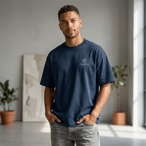 T-shirt à manches courtes pour homme Elementa, bleu marine, col rond, coupe classique, jersey de coton, décontracté, respirant, logo imprimé sur le devant - Product Image 2