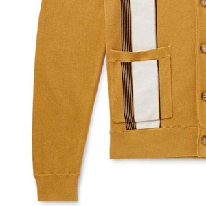 Cardigan en tricot décontracté jaune moutarde rayé à col en V pour femme, manches longues, avec poches, anti-boulochage, idéal pour l'automne - Product Image 5