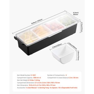 Contenitore Refrigerato a 4 Scomparti per Condimenti con Coperchio BA e Vassoio per Guarnizioni - Product Image 6