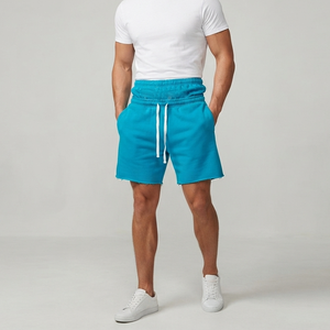 Pantalones Cortos de Algodón 100% Pesado Personalizados OEM con Cordón Largo, Lavado Ácido, Doble Cintura, Largura hasta la Rodilla, Estilo Urbano de Verano 2026 - Product Image 1
