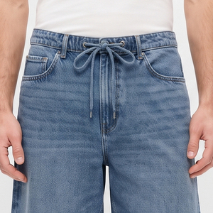 Shorts en jean pour hommes à taille élastiquée, coupe ample, style américain, haute qualité, style urbain - Product Image 4