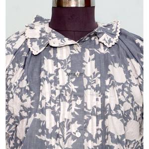 Blusa Moderna Vintage de Verano con Estampado Floral Dulce, 100% Algodón Lavable, Estilo Casual Femenino con Cuello Redondo con Volantes, Largo Regular - Product Image 3