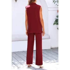 Ensembles de blazers décontractés pour femmes sur mesure, tenues 2 pièces, veste sans manches et pantalon large, style décontracté - Product Image 3