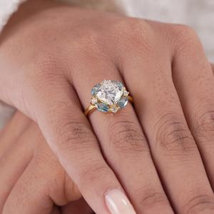 Bague Cocktail en Moissanite Taille Coussin 7MM Style Floral en Argent Sterling 925 Plaqué Rhodium – Cadeau Idéal pour Anniversaire - Product Image 5