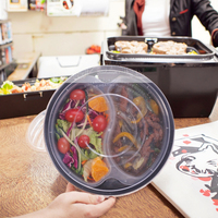 Boîte à lunch jetable ronde noire de 200 ml, 500 ml, 1000 ml, 2000 ml, à double couche, compatible micro-ondes, en plastique, avec couvercle