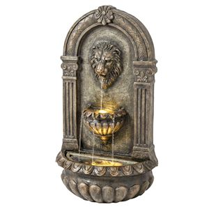 Fontana da Parete in Bronzo da 31 Pollici con Cascata a 3 Livelli, Luci LED e Flusso Regolabile per Villa e Parco, 230V - Product Image 1