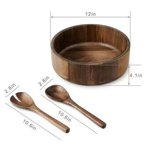 Grand saladier en bois d'acacia poli, écologique, moderne, épais, pour fêtes, yaourts et fruits, personnalisable - Product Image 4