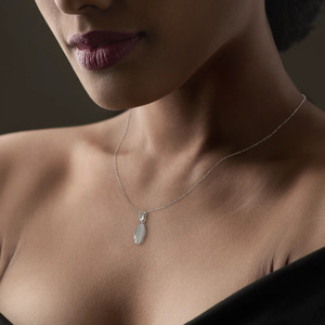 14K White Gold Oval Swirl Lab Grown Diamond Pendant Necklace - Product Image 2