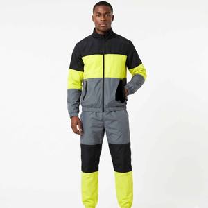 Ensemble 2 pièces de survêtements softshell personnalisés avec fermeture éclair pour homme, avec passepoil et revers élastiques, coupe-vent unisexe en nylon - Product Image 4