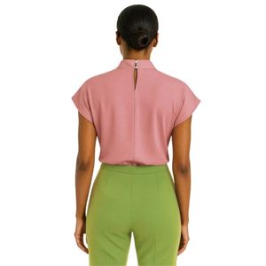 Blusa sin Mangas con Cuello Alto y Estilo Drapeado para Mujer, Color Rosa, Elegante, Informal, para Oficina, Ropa de Hermandad Griega, Camisa Moderna y Elegante - Product Image 2