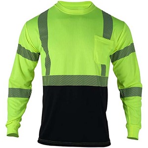 High Visibility Safety Long Sleeve Shirt with Reflective Strips Workwear ANSI Class 3 Neon Yellow Black Bottom Construction Tee - Product Image 2