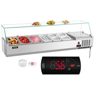 Tavolo di preparazione Sandwich refrigerato da 60 pollici 16,8qt 4 padelle 1/3 4 padelle 1/6 146W Salad Bar 304 corpo in acciaio inox schermo in vetro temperato - Product Image 1