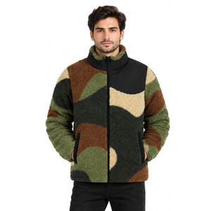Men's Camouflage <b>Fleece</b> <b>Jacket</b> Stand Collar Zipper <b>Thick</b> Winter Wear Casual Style Sherpa Lining Windproof Regular Fit - Product Image 2