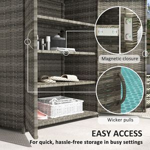 Armadio da Esterno in Rattan Grigio Misto con 4 Ripiani e 2 Ante per Conservazione Asciugamani da Giardino e Piscina - Product Image 6