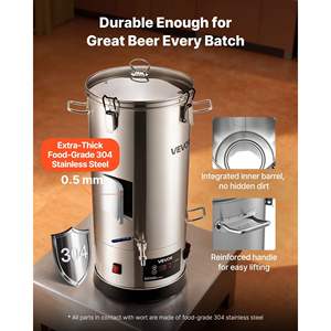 Kit de brassage domestique tout-en-un en acier inoxydable 304 de 8 gallons/30 L, 1500 W, avec filtre haut intégré et poignée renforcée pour la fabrication de bière maison - Product Image 5