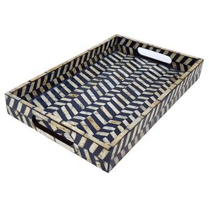 Premium Finishing Mother of Pearl Tea <b>Tray</b> Serving Food MOP Inlay <b>Tray</b> Unique Design <b>Large</b> Serving for Ramadan Eid Mubarak <b>Tray</b> - Product Image 1