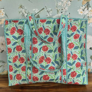 Bolso Tote Bohemio de Algodón Puro Acolchado a Mano con Bolsillos Interiores y Cierre de Cremallera - 14x16 Pulgadas, Ecológico y Sostenible para Uso Diario - Product Image 1