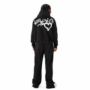 Conjunto Deportivo con Capucha Negra, Corte Regular, Informal, Transpirable, Sudadera y Pantalones de Algodón, Cierre con Cordón Ajustable - Product Image 3