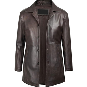 Abrigo Largo de Cuero para Hombre, Estilo Vintage, Chaqueta Gabardina Larga con Cierre de Botones, Forro Interior Suave y Moda Clásica de Invierno - Product Image 1