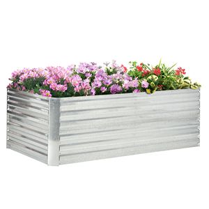 Bac à fleurs surélevé en acier galvanisé argenté 71'' x 36'' x 23'' avec tiges pour fleurs et plantes - Product Image 1