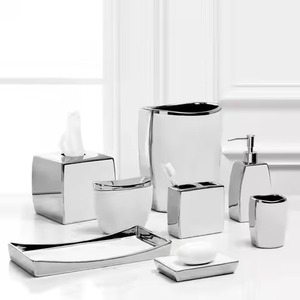 Modern Stainless Steel <b>Bathroom</b> <b>Set</b> Six-Piece Square <b>Accessories</b> Collection for Vanity Counter Decor - Product Image 1