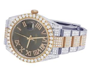 BOJ R.O.L.E.X.024 Montre Homme de Luxe à Quartz Analogique en Acier, Chiffres Romains, Moissanite Intégrale, 41MM, Résistance à l'Eau 3BAR, Style Hip Hop - Product Image 3