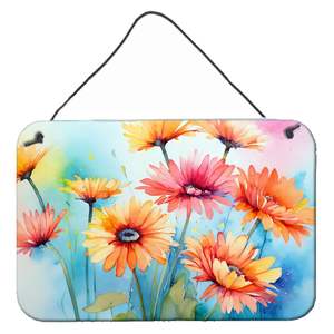 Multicolor Gerbera Daisies Watercolor Wall Door Hanging Prints Aluminum Metal <b>Sign</b> for Kitchen Bar <b>Bathroom</b> Home Decor 8HX12W - Product Image 1