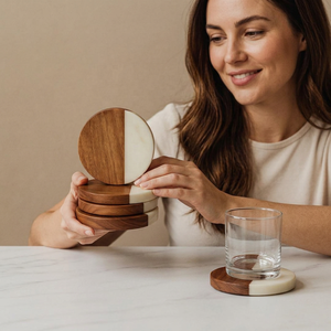 Custom Natural Round Marble Wood Eco-Friendly Country Design Coaster Cute Wine Beer Coffee Tea Cup Mat with Custom Diameter - Product Image 1