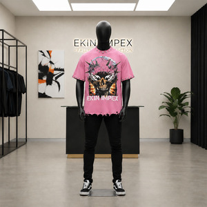 Custom Logo Heavy Cotton Oversized Acid Wash Distressed Hem <b>Skull</b> Print Streetwear T-Shirt for Men - Product Image 3