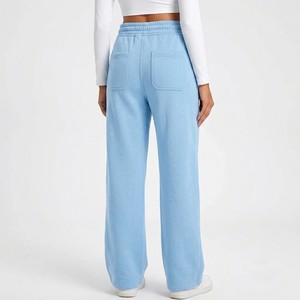 Premium Sky Blue Wide Leg Sweatpants High Waist <b>Drawstring</b> Lounge <b>Trousers</b> Women Casual Relaxed Fit Pants - Product Image 2