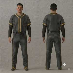 Ensemble uniforme de baseball pour homme, maillot rayé, pantalon respirant, coupe classique, toutes saisons, manches courtes, fermeture à boutons - Product Image 1