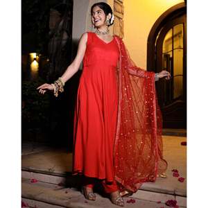 Ensemble de costume en mousseline de soie rouge taille XS Kamya - Product Image 6