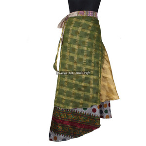 Around Long Reversible Silk <b>Wrap</b> <b>Skirt</b> 2 Layer Reversible Magic Silk Saris <b>Wrap</b> Long <b>Skirt</b> Sarong <b>Wrap</b> Girl's Recycled Silk Sari - Product Image 4