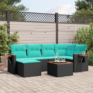 Set di divani da giardino in polyrattan nero da 7 pezzi con cuscini per uso esterno - Product Image 3