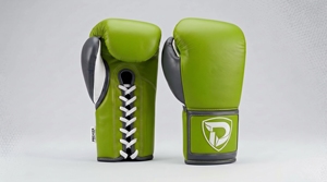 Dumela Genuine <b>Green</b> Leather Boxing Gloves <b>Lace</b>-Up Design with Logo Patch - Product Image 1