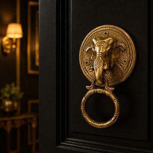 SHUBHAM Antique Brass Gold-Plated Handmade <b>Elephant</b> Door Knocker Ring Pull Traditional Animal Design <b>Decorative</b> Handle Outdoor - Product Image 1