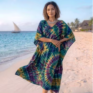 Printed <b>Kaftan</b> Dress Women Elegant <b>Beach</b> Wear Loose Fit Soft Fabric Cover Up Resort Island Style Wholesale Manufacturing Supply - Product Image 1
