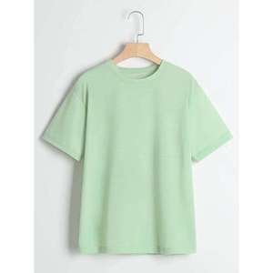 Camiseta de Manga Corta con Cuello Redondo para Hombre, 100% Algodón, Tejido de Punto, Corte Regular, Color Sólido, Uso Casual, Logotipo Frontal, Transpirable, Azul - Product Image 5