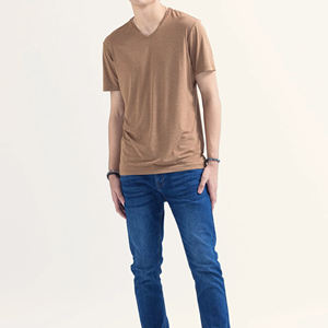 T-shirts décontractés pour hommes à col en V, 100 % coton, fitness, haute qualité, couleur unie, grandes tailles, faible MOQ, design unique - Product Image 3