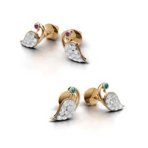 Pendientes de lujo con forma de hoja y diamantes con rubí y esmeralda en oro macizo de 18 quilates para mujer, para uso diario. - Product Image 1