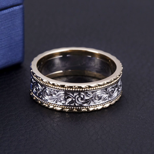 Vintage Silver Band <b>Ring</b> With Floral Engraving Unisex Everyday Wear - Product Image 1