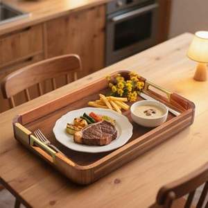 Bandeja de Servir de Madera de Lujo con Asas de Metal, Rectangular, para Desayuno, Té, Café, para Uso en el Hogar y Hoteles - Product Image 4